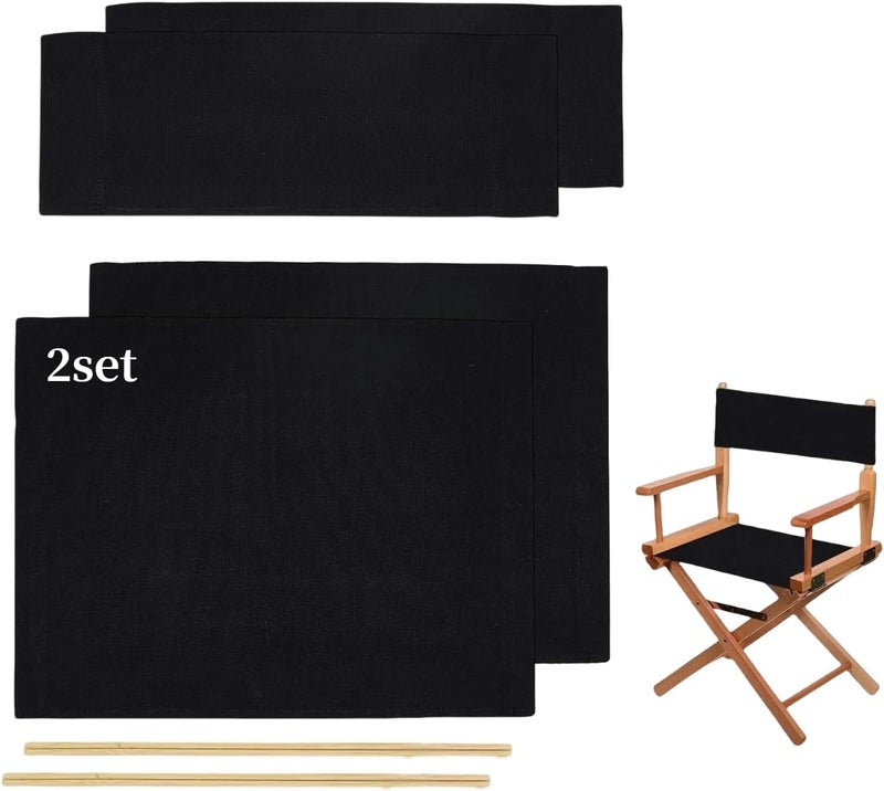 wonofa 2 Set Director Chair Canvas Replacement with Wood Stick,21.2" L x 16.1" W/21.2X 7.8 Portable Replacement Cover Canvas for Directors Chair，Casual Director Chair Replacement Canvas (Black) - Image 1